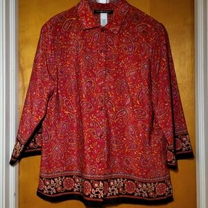 Vintage Japanese-style, Button-down Tunic Blouse With Floral & Paisley Patterns